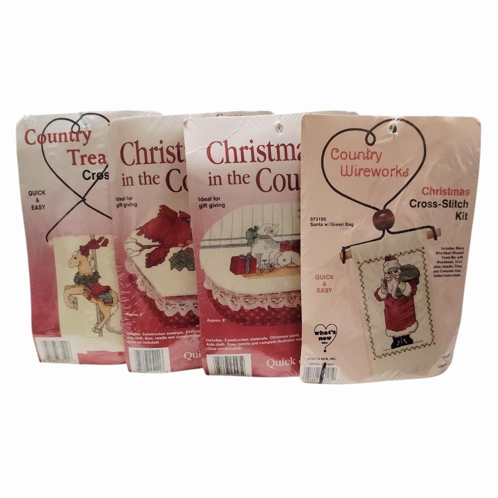 Lot 4 Vintage Christmas Cross Stitch Kits Country Wireworks Country Treasures - Picture 1 of 11
